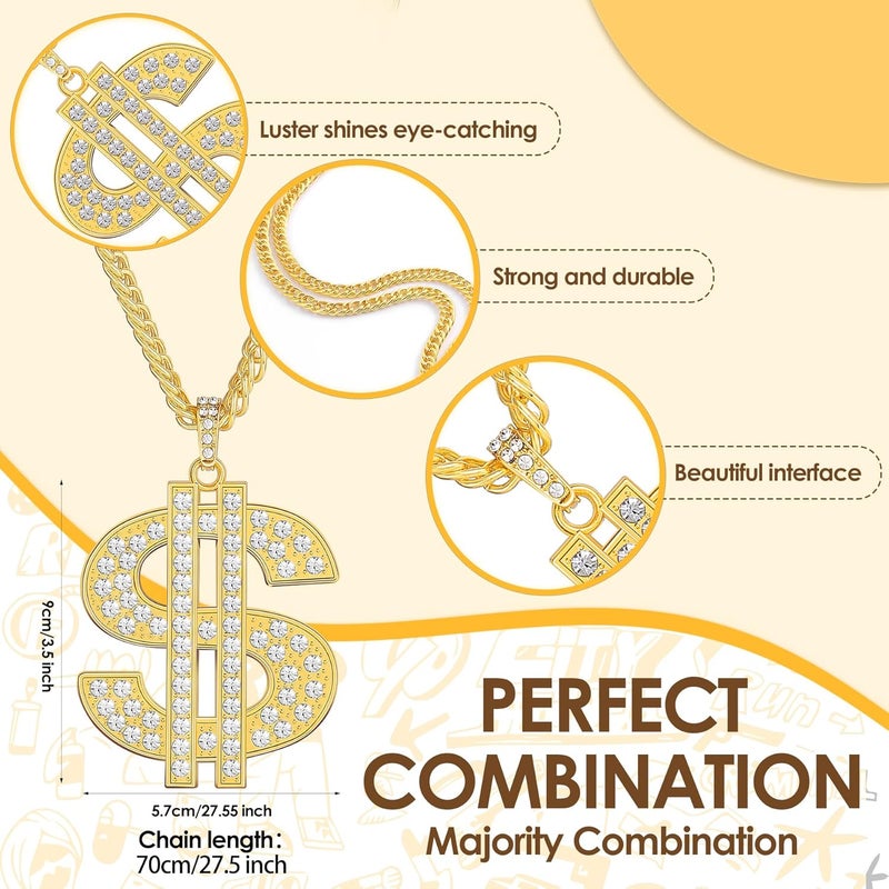 ROMASS 2 Pcs Dollar Necklace for Men,Gold/Silver Plated Chain for Men with Dollar Sign Pendant Necklaces, 80/90s Hip Hop Dollar Necklace Halloween Gifts - Image 4